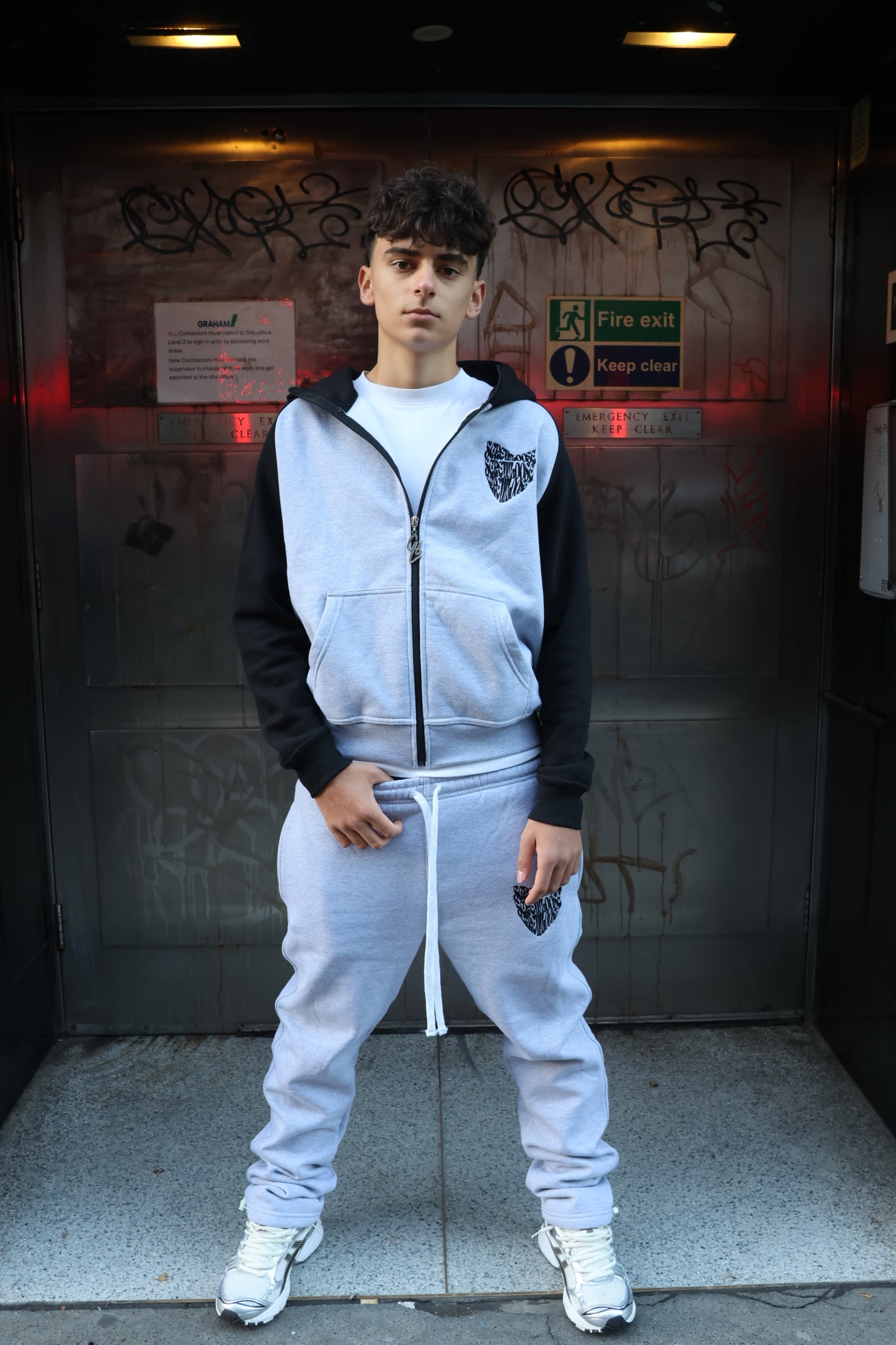 SCREWLOOSE OG COLOUR BLOCK ZIP-UP HOODIE - GREY/BLACK