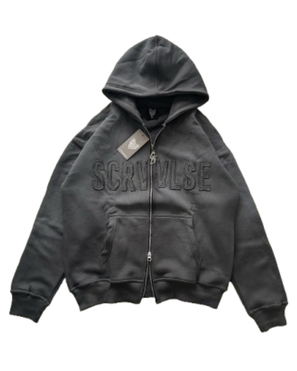 SCREWLOOSE Acid Wash Zip-Up Hoodie - Cement Grey
