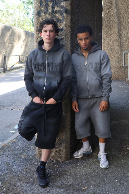 SCREWLOOSE Acid Wash Zip-Up Hoodie - Midnight Black