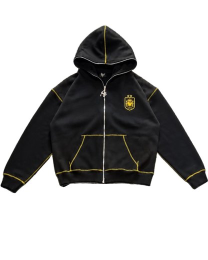 SCREWLOOSE SPAIN ZIP-UP HOODIE - BLACK/YELLOW