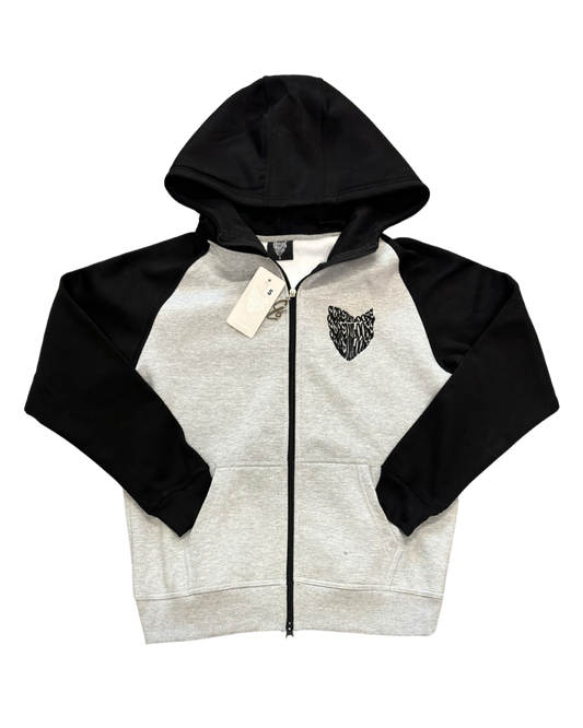SCREWLOOSE OG COLOUR BLOCK ZIP-UP HOODIE - GREY/BLACK