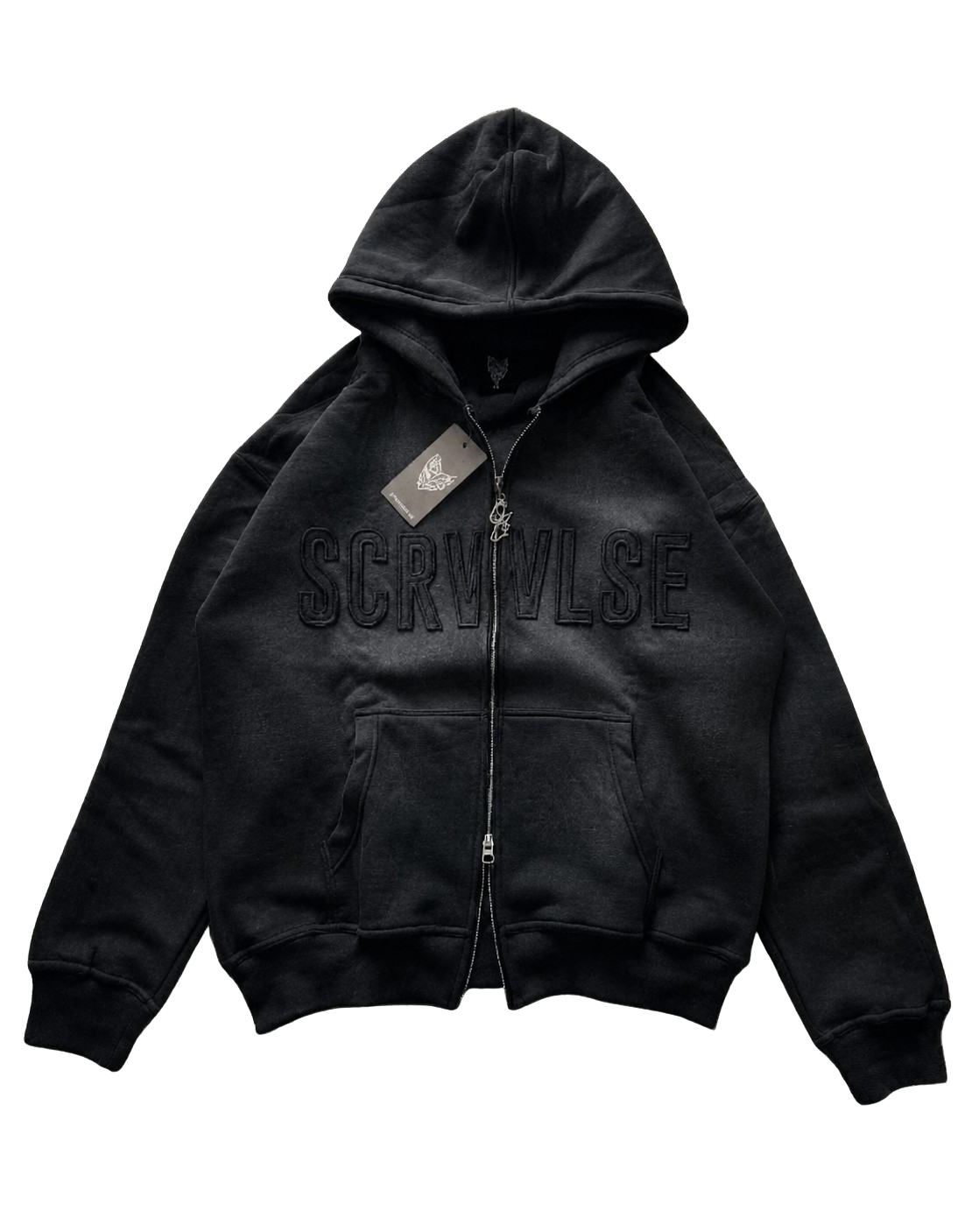 SCREWLOOSE Acid Wash Zip-Up Hoodie - Midnight Black