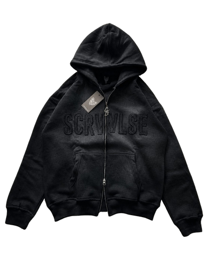 SCREWLOOSE Acid Wash Zip-Up Hoodie - Midnight Black