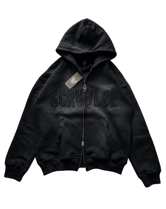 SCREWLOOSE Acid Wash Zip-Up Hoodie - Midnight Black