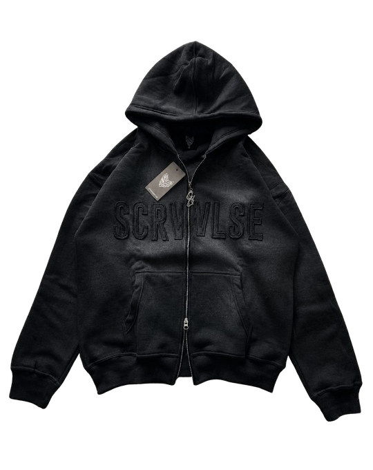 SCREWLOOSE Acid Wash Zip-Up Hoodie - Midnight Black