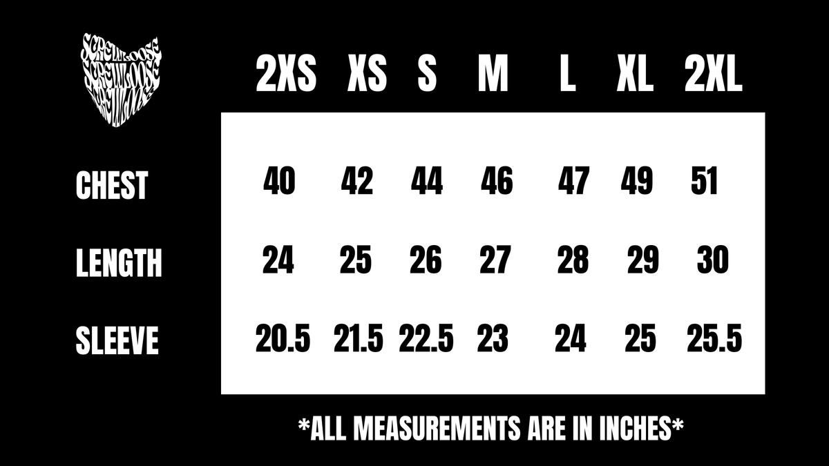 Product size chart
