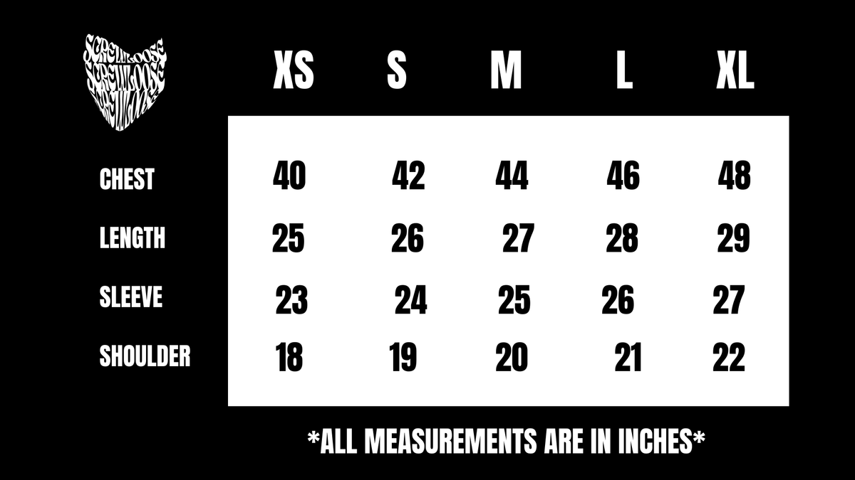 Product size chart