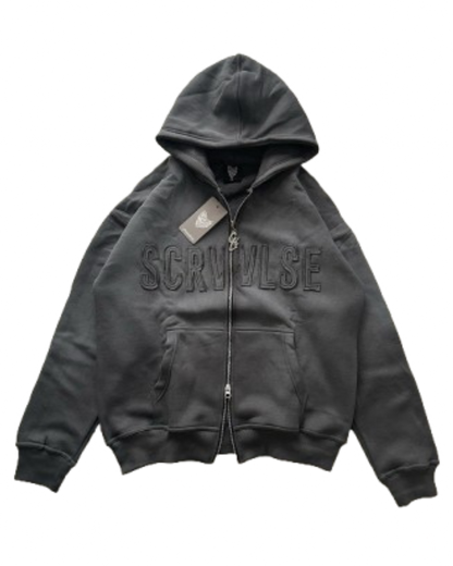 SCREWLOOSE Acid Wash Zip-Up Hoodie - Cement Grey