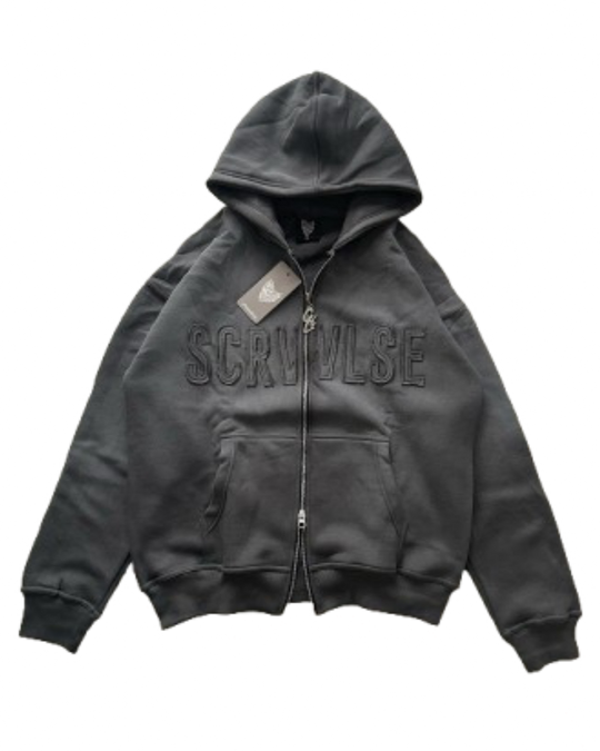 SCREWLOOSE Acid Wash Zip-Up Hoodie - Cement Grey